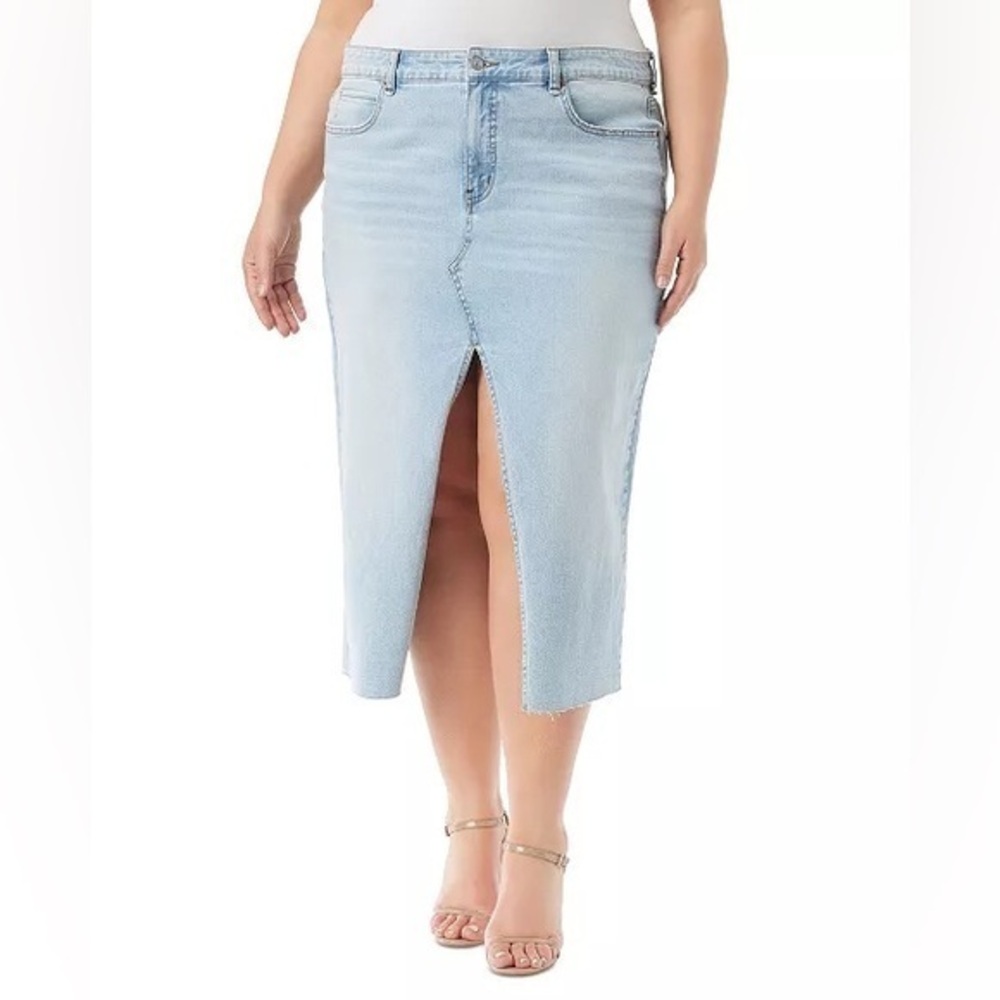 Jessica Simpson Light Blue Denim Skirt Raw Hem Plus Size 18